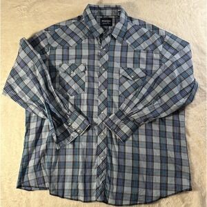 Wrangler Western Shirts Plaid Pearl Snap Long Sleeve Mens XXL